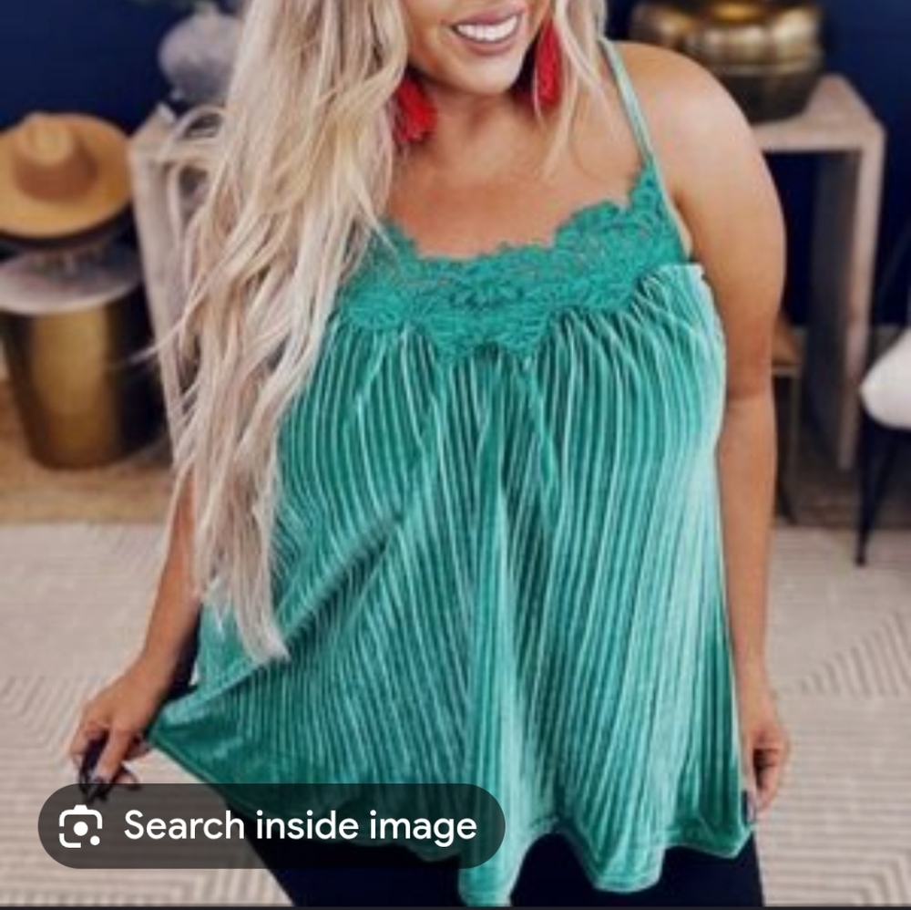 BiBi Teal Lace Pleated Camisole